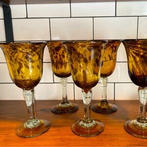 Set of 6 Vintage Tortoise Amber Goblets